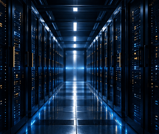 Encrypted server corridor representing a zero-trust data environment