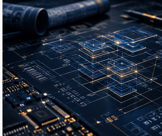 Abstract data architecture representing bespoke systems development